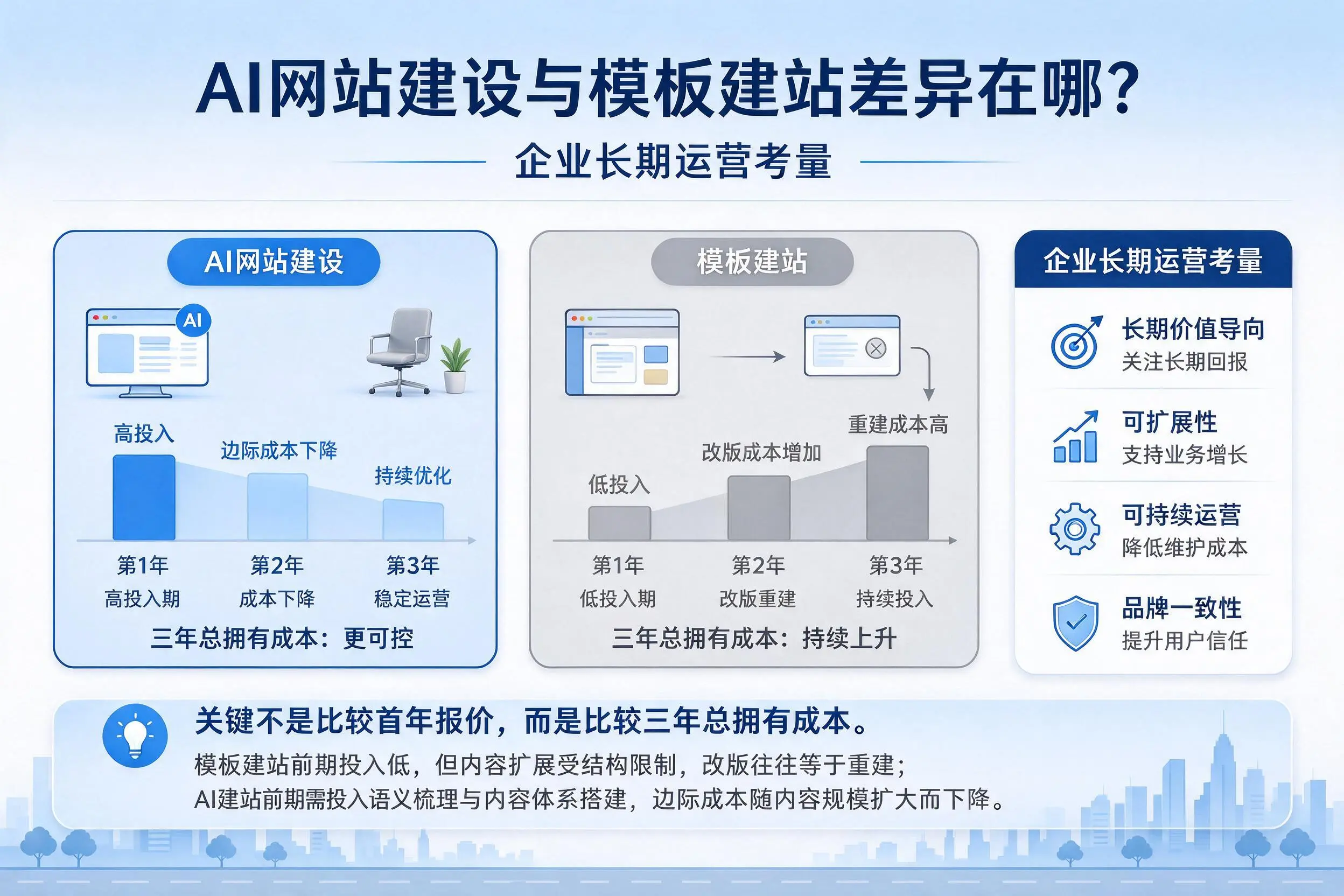 AI网站建设与模板建站差异在哪？吉安企业长期运营考量